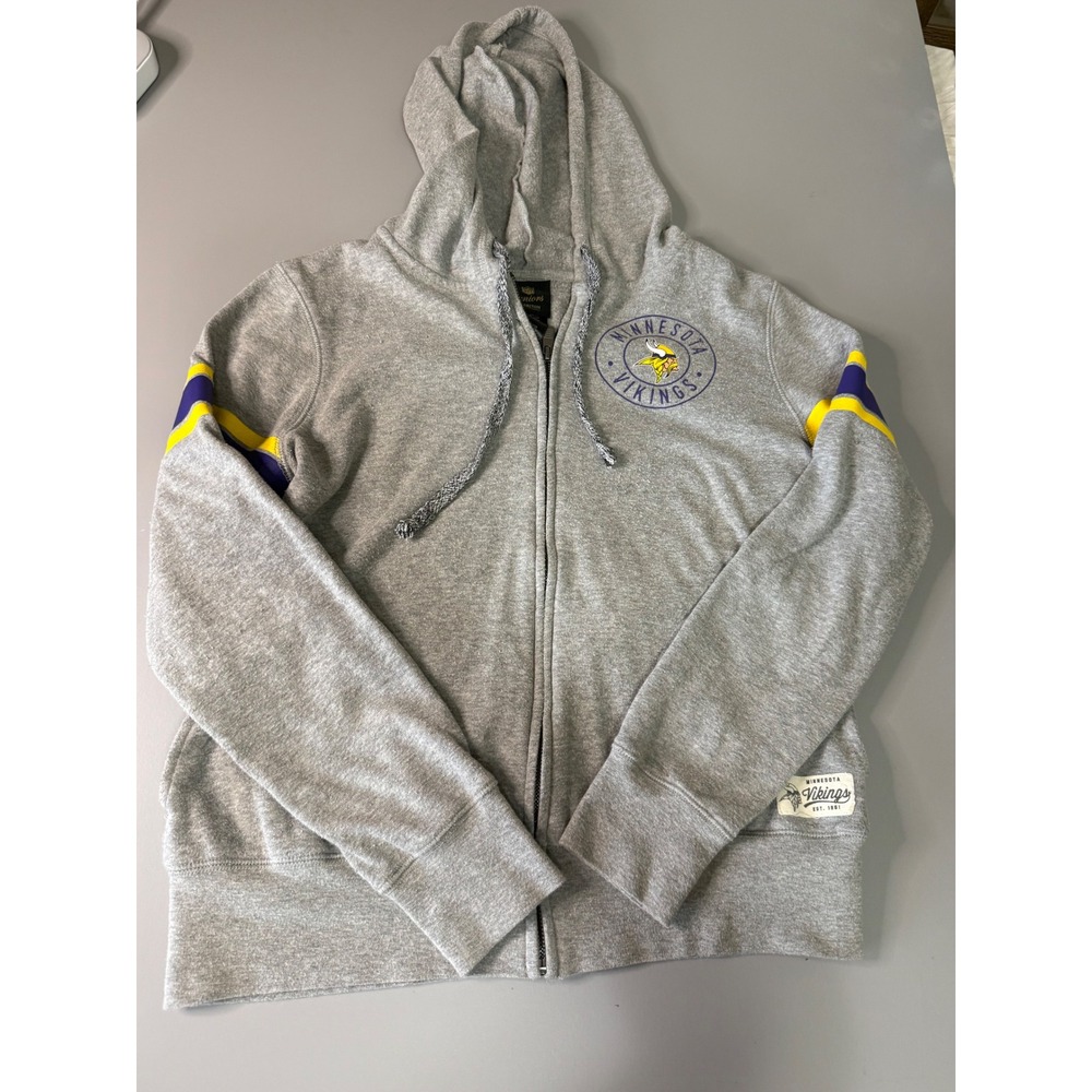 NFL Juniors Minnesota Vikings Full Zip Hoodie Grey Glitter Helmet Large 11/13